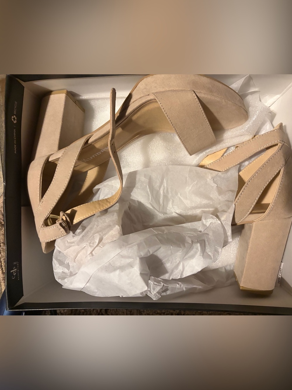 CL by Laundry Beige Suede Block Heel Sandals